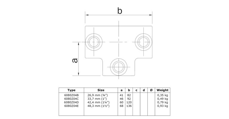 Lang T stuk 33.7 mm ZWART
