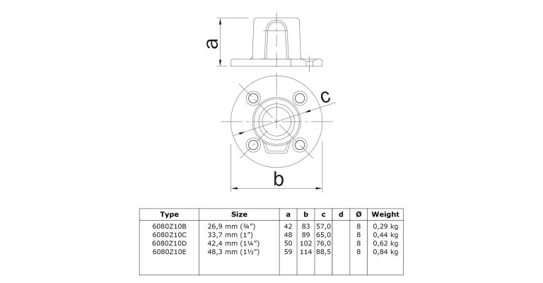 Voetplaat 48.3 mm ZWART