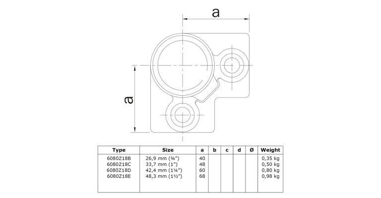 3-weg 90 graden hoekklem 42.4 mm ZWART