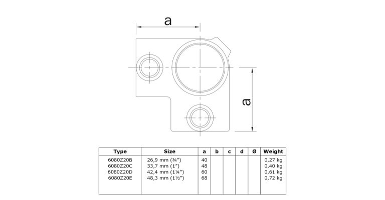 4- weg 90 graden hoekklem 26.9 mm ZWART
