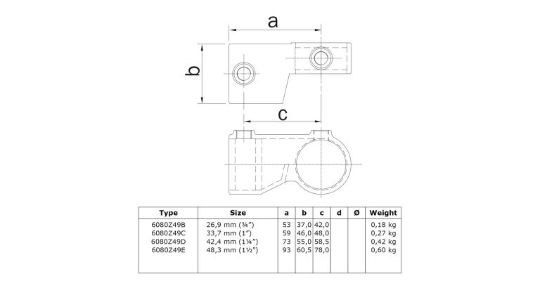 2 delig scharnierstuk 3-wegklem 48.3 mm ZWART
