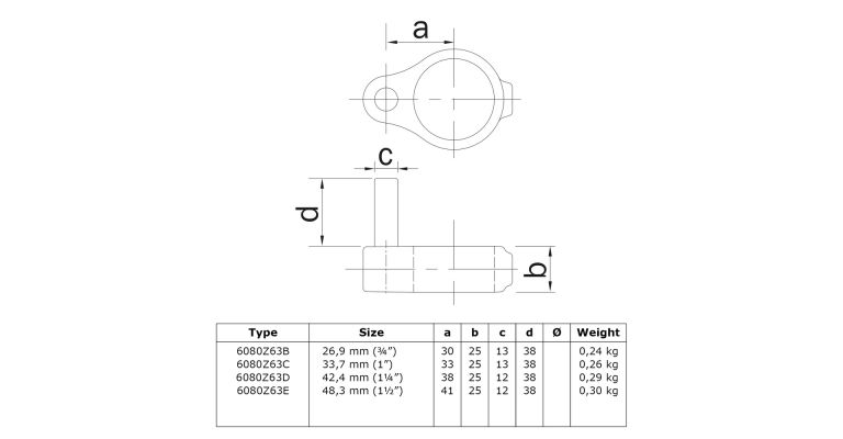 klemring hekscharnier M 42.4 mm ZWART