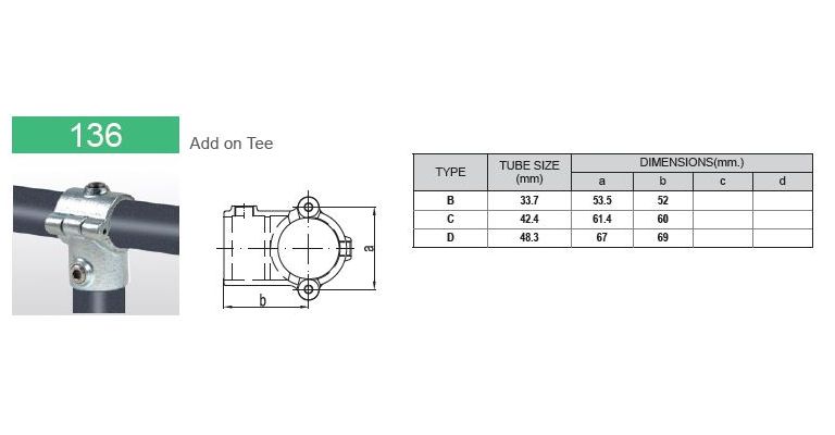 open T-stuk scharnierend 48.3 mm